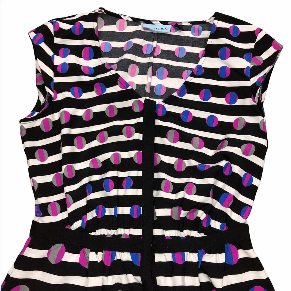 Cynthia Rowley size 2 black Fun striped & circles party dress